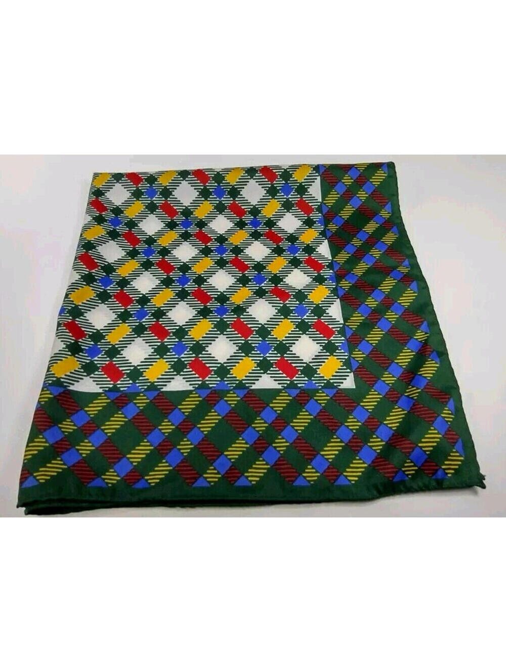 Vintage Glentex Nylon Scarf Checkered Christmas Green Red Holiday Colors JAPAN